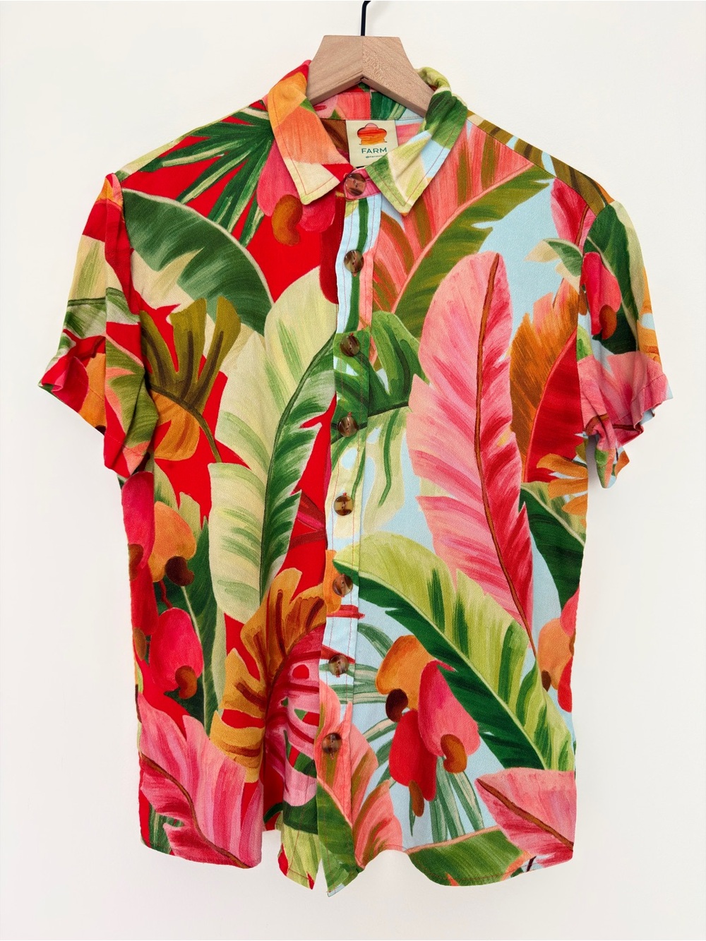 Farm Rio Tropical Print Button Up Shirt XS Rayon Unisex
